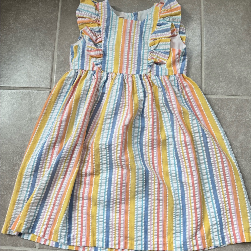 Bonnie Jean Blue and Yellow Sundress Pleated Sleeveless Square Neck
